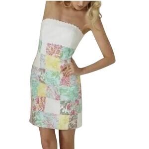 Lilly Pulitzer Strapless Patchwork Dress Tie Back Multicolor Floral Dress 00